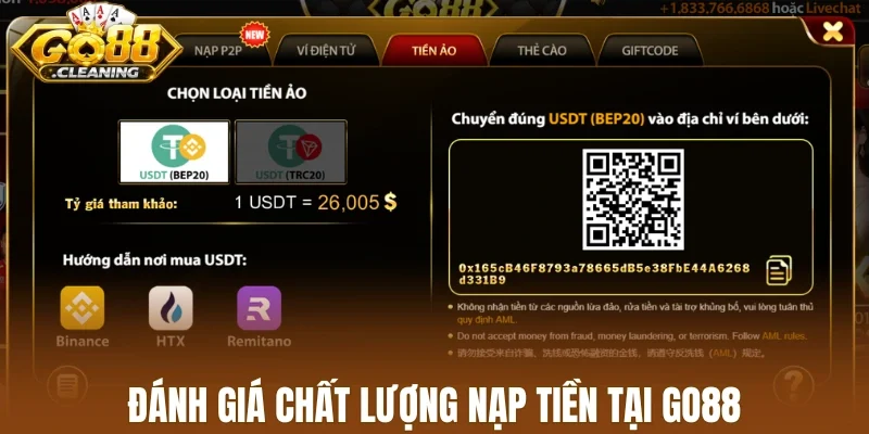 Đánh giá chất lượng nạp tiền tại Go88