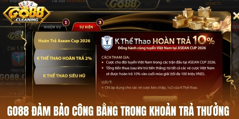 Go88 đảm bảo công bằng trong khoản trả thưởng