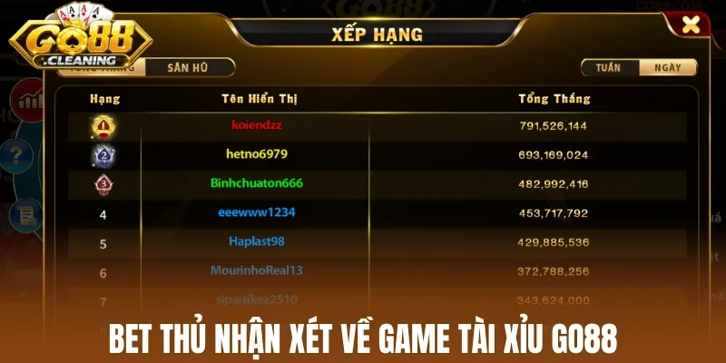 Bet thủ nhận xét về game tài xỉu Go88