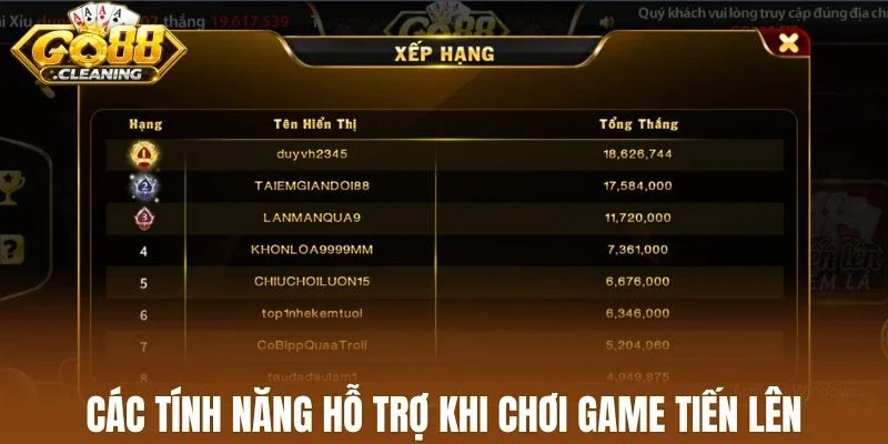 Các tính năng hỗ trợ khi chơi game tiến lên