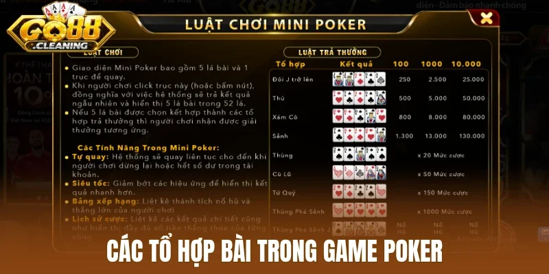 Các tổ hợp bài trong game poker