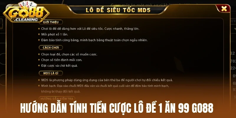 Hướng dẫn tính tiền cược lô đề 1 ăn 99 Go88 