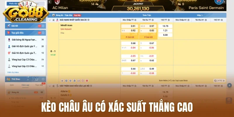 Kèo châu Âu có xác xuất thắng cao