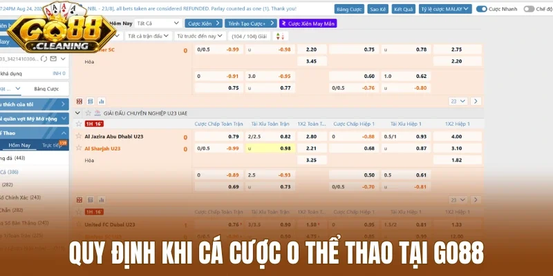 Quy định khi cá cược O thể thao tại Go88