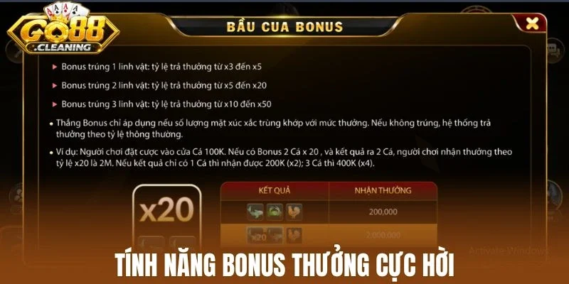 Tính năng Bonus thưởng cực hời